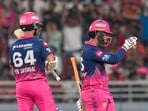 Yashasvi Jaiswal, left, claps, as Vaibhav Sooryavanshi celebrates his fifty. Yashasvi Jaiswal, left, claps, as Vaibhav Sooryavanshi celebrates his fifty.