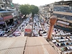 People offer Eid al-Adha prayers outside Fatehpuri Masjid, in New Delhi.