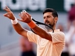 Serbia's Novak Djokovic celebrates winning his second round match against France's Valentin Royer