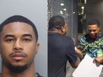 Mugshot of streamer DeenTheGreat in Miami-Dade (L) and DeenTheGreat celebrating his release with Adrien Broner (R).
