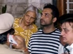 Twisha's husband and accused Samarth Singh (in striped T-shirt on left) and mother-in-law Giribala Singh in Bhopal on Wednesday.