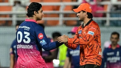 Rajasthan Royals' Indian cricket player Vaibhav Sooryavanshi (L) is congratulated by Sunrisers Hyderabad's Indian cricket player Abhishek Sharma (AFP) Rajasthan Royals' Indian cricket player Vaibhav Sooryavanshi (L) is congratulated by Sunrisers Hyderabad's Indian cricket player Abhishek Sharma (AFP)