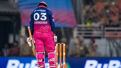 Rajasthan Royals' Vaibhav Sooryavanshi after his dismissal during the Indian Premier League (IPL) 2026 T20 Eliminator cricket match between Rajasthan Royals and Sunrisers Hyderabad (PTI) Rajasthan Royals' Vaibhav Sooryavanshi after his dismissal during the Indian Premier League (IPL) 2026 T20 Eliminator cricket match between Rajasthan Royals and Sunrisers Hyderabad (PTI)