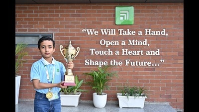 Student of Chitkara International School (Panchkula campus), Aakash Nimwal first international rank in Category 1. (HT Photo) Student of Chitkara International School (Panchkula campus), Aakash Nimwal first international rank in Category 1. (HT Photo)