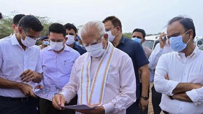 Union Minister of Housing and Urban Affairs Manohar Lal during a visit to the Bandhwari landfill in Gurugram on Thursday. (PTI) Union Minister of Housing and Urban Affairs Manohar Lal during a visit to the Bandhwari landfill in Gurugram on Thursday. (PTI)