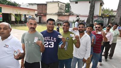 Voters queueing up to exercise their franchise in the panchayat elections at Nahan in Sirmaur district on Thursday. (HT Photo) Voters queueing up to exercise their franchise in the panchayat elections at Nahan in Sirmaur district on Thursday. (HT Photo)