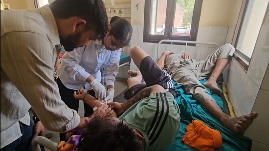 Patients being treated at Moonak sub-divisional hospital. (HT)