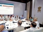 Delhi Chief Minister Rekha Gupta holds a meeting in New Delhi.