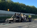 This photo provided by the Virginia State Police, shows the scene of a fatal accident involving a passenger bus on Interstate 95 near Quantico, Va., on Friday, May 29, 2026. 