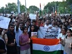 Students taking out a march in Prayagraj on Friday (HT)