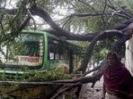 The storm, with wind speeds reaching up to 88 kmph, hit Kolkata, uprooting trees in more than 30 locations across the city. (PTI) The storm, with wind speeds reaching up to 88 kmph, hit Kolkata, uprooting trees in more than 30 locations across the city. (PTI)