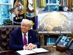 US President Donald Trump makes an announcement regarding the Golden Dome missile defense shield next to U.S. Defense Secretary Pete Hegseth in the Oval Office of the White House in Washington, DC