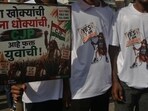 Youths aligned with the ‘Cockroach Janata Party’ at a protest rally in Thane on May 25. (Praful Gangurde/ HT Photo)