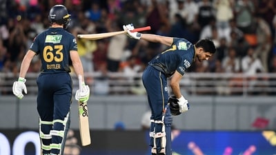 For the third time in five years, Gujarat Titans will be playing in the IPL final, back at home in Ahmedabad. Shubman Gill's phenomenal century helped them track down 215 with ease despite another Sooryavanshi special, as a rematch of Qualifier 1 awaits against RCB to put a cap on the IPL season. (ANI Pic Service) For the third time in five years, Gujarat Titans will be playing in the IPL final, back at home in Ahmedabad. Shubman Gill's phenomenal century helped them track down 215 with ease despite another Sooryavanshi special, as a rematch of Qualifier 1 awaits against RCB to put a cap on the IPL season. (ANI Pic Service)