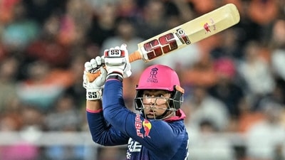 It was not a typical Sooryavanshi innings of the kind he has made us used to, but only by his standards. 31 balls for his fifty, and most of his six hitting saved for once he was well-set and the innings had been stabilised. 8 fours and 7 sixes on the day. (AFP) It was not a typical Sooryavanshi innings of the kind he has made us used to, but only by his standards. 31 balls for his fifty, and most of his six hitting saved for once he was well-set and the innings had been stabilised. 8 fours and 7 sixes on the day. (AFP)
