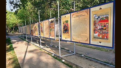 Exhibition depicting the literary, artistic, and cultural connections between the two countries. (Vipin Kumar/ HT Photo) Exhibition depicting the literary, artistic, and cultural connections between the two countries. (Vipin Kumar/ HT Photo)