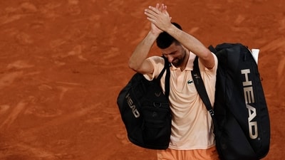 Tennis - French Open - Roland Garros, Paris, France - May 29, 2026 Serbia's Novak Djokovic reacts after losing his third round match against Brazil's Joao Fonseca REUTERS/Benoit Tessier (REUTERS)