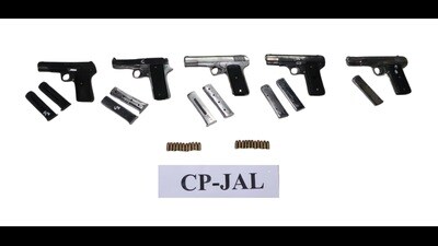 The recovered weapons in the custody of Jalandhar commissionerate. (HT)