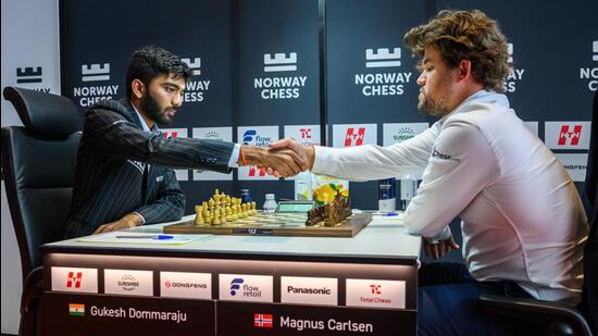 D Gukesh plays against Magnus Carlsen. (Norway Chess)