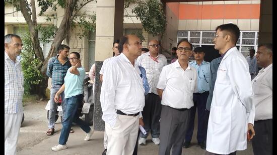 DMER team inspecting PGIMS Rohtak on Friday. (HT Photo)