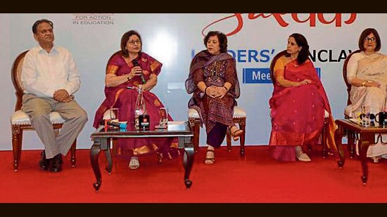 Educationists at Sarthak Leaders Conclave organised by Hindustan Times Pace in Ludhiana on Friday. (Manish/ HT)