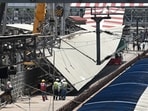 A tin shed collapsed at Platform No. 5 of Charbagh railway station following a late-night storm in Lucknow (HT)