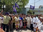 BSP supporters celebrating their party’s win. (HT) BSP supporters celebrating their party’s win. (HT)