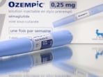 The photograph shows the anti-diabetic medication "Ozempic", one of two flagship treatments made by Danish pharmaceutical company "Novo Nordisk". 