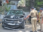Mumbai, India - May -29 2026:Accident car park at Mulund police Station , Accident spot at RCC road Mulund Mumbai , In another incident at Mulund, a 74-year-old car driver lost control of the vehicle on RCC Road late at night and rammed into three people who were purchasing vegetables from a roadside vendor on the footpath. In the accident, one woman died on the spot, while a child succumbed during treatment at the hospital. One more Women was injured in the incident ,in Mulund ,in Mumbai, India, on, Friday, May -29, 2026. ( photo by Praful Gangurde / Hindustan Times )