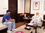 Union home minister Amit Shah hosts former cricketer Harbhajan Singh in New Delhi.