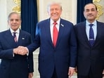 This handout photograph released by Pakistan’s Prime Minister Office on September 26, 2025, shows Prime Minister Shehbaz Sharif (left), Army Chief and Field Marshal Syed Asim Munir (right) posing with US President Donald Trump at the White House in Washington, DC. (AFP)