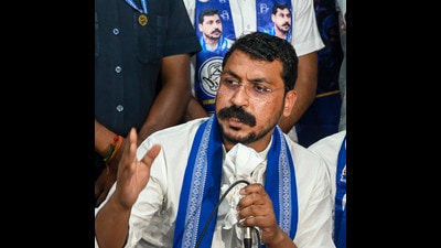 Aazad Samaj Party (Kanshi Ram) MP Chandrashekhar Azad Ravan addresses a press conference in Lucknow (PTI) Aazad Samaj Party (Kanshi Ram) MP Chandrashekhar Azad Ravan addresses a press conference in Lucknow (PTI)