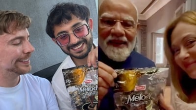Internet stunned as CarryMinati and MrBeast recreate PM Modi-Giorgia Meloni’s viral Melodi clip. Internet stunned as CarryMinati and MrBeast recreate PM Modi-Giorgia Meloni’s viral Melodi clip.