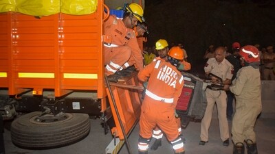 Officials at work during a rescue operation after a five-storey building collapsed near Saket Metro station area, in New Delhi, Saturday, May 30, 2026. (PTI) Officials at work during a rescue operation after a five-storey building collapsed near Saket Metro station area, in New Delhi, Saturday, May 30, 2026. (PTI)