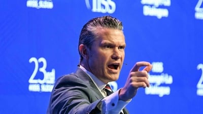 US Secretary of Defence Pete Hegseth speaks during a plenary session of the 23rd Shangri-La Dialogue summit in Singapore. (Photo by JAM STA ROSA / AFP) (AFP) US Secretary of Defence Pete Hegseth speaks during a plenary session of the 23rd Shangri-La Dialogue summit in Singapore. (Photo by JAM STA ROSA / AFP) (AFP)