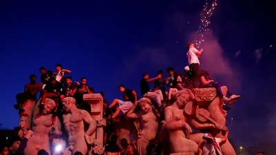 St Germain fans celebrate with flares after winning the UEFA Champions League (REUTERS/Abdul Saboor)
