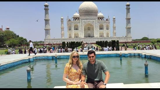 Tiffany Trump at the Taj Mahal with her husband Michael Boulos, on Saturday. (Sourced)