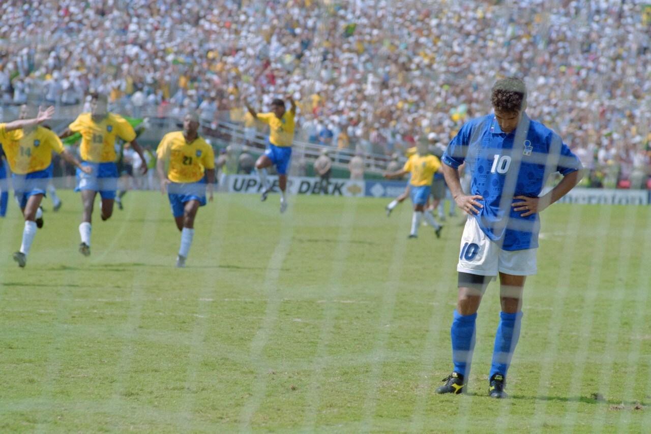 Italy's Roberto Baggio missed a penalty in the shootout securing the 1994 World Cup for Brazil. Italy's Roberto Baggio missed a penalty in the shootout securing the 1994 World Cup for Brazil.
