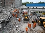NDRF team conduct a rescue operation as the building collapsed in Saidulajab, Saket last night, in New Delhi, India, on Sunday, May 31, 2026.  