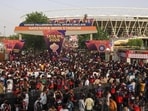 Fans arrive to attend the IPL 2026 final in Ahmedabad on Sunday. (PTI)