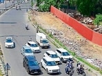 The newly added portion remains at a lower level than the existing road, leading to possibility of accidents. (HT File)