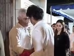 After stepping out of his vehicle, Vijay was seen hugging Ajith Kumar before entering the house. 