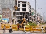 New Delhi, India – May 31, 2026: A demolition drive is underway at Shalimar Village in the North West District under heavy security deployment in New Delhi, India, on Sunday, May 31, 2026. Authorities carried out the operation while security personnel remained stationed in the area to maintain law and order. (Photo by Vipin Kumar/Hindustan Times)