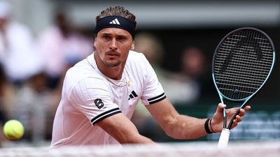 Germany's Alexander Zverev eyes the ball as he plays against Netherlands' Jesper de Jong (AFP)
