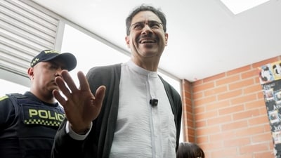 Senator Ivan Cepeda, presidential candidate for the Pacto Historico, arrives at a polling station to cast a ballot in Bogota, Colombia, on Sunday, May 31, 2026. (Bloomberg)