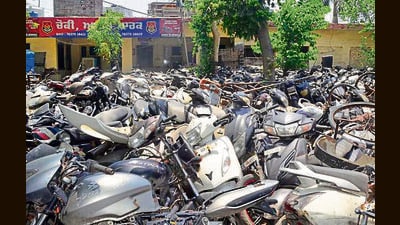 Impounded vehicles on the premises of the police station in Khanna on Sunday. (Gurpreet Singh) Impounded vehicles on the premises of the police station in Khanna on Sunday. (Gurpreet Singh)