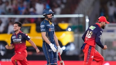 Early in the game, RCB had the first call go their way as they opted to bowl. Wickets of the openers were always going to be key against a GT team which is dependent on runs from the top order – and that’s exactly what Josh Hazlewood and Bhuvneshwar Kumar provided, removing Gill and Sudharsan respectively to swing the needle in RCB’s favour early. (PTI)