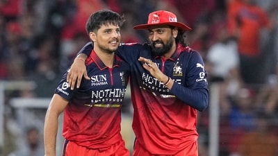 RCB’s bowling leader on the night was Rasikh Salam Dar – perhaps the least-touted of the star RCB pace unit, but one who has come into his own this year. On the night in Ahmedabad, he took three wickets, but the majority of the RCB bowling chipped in to ensure that GT always looked well short of any competitive total. (PTI)
