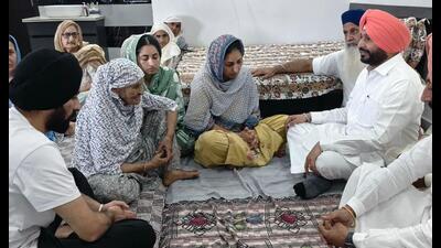 Ravneet Singh Bittu meeting the family of family of assistant sub-inspector (ASI) Joga Singh, who was murdered by unidentified persons while heading to work near Majitha in Amritsar on May 24. Ravneet Singh Bittu meeting the family of family of assistant sub-inspector (ASI) Joga Singh, who was murdered by unidentified persons while heading to work near Majitha in Amritsar on May 24.