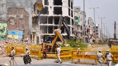 New Delhi, India – May 31, 2026: A demolition drive is underway at Shalimar Village in the North West District under heavy security deployment in New Delhi, India, on Sunday, May 31, 2026. Authorities carried out the operation while security personnel remained stationed in the area to maintain law and order. (Photo by Vipin Kumar/Hindustan Times) ( Vipin Kumar/Hindustan Times) New Delhi, India – May 31, 2026: A demolition drive is underway at Shalimar Village in the North West District under heavy security deployment in New Delhi, India, on Sunday, May 31, 2026. Authorities carried out the operation while security personnel remained stationed in the area to maintain law and order. (Photo by Vipin Kumar/Hindustan Times) ( Vipin Kumar/Hindustan Times)